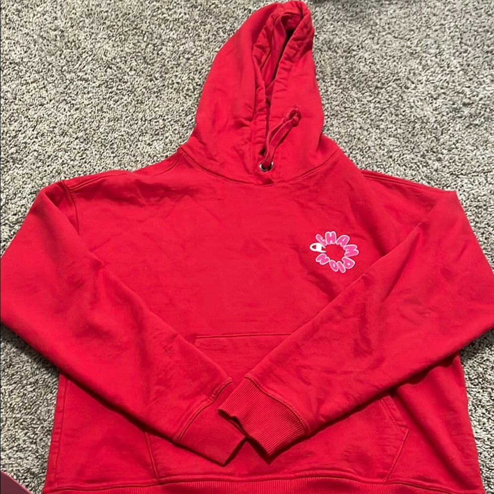 Red Hoodie with Floral Embroidery